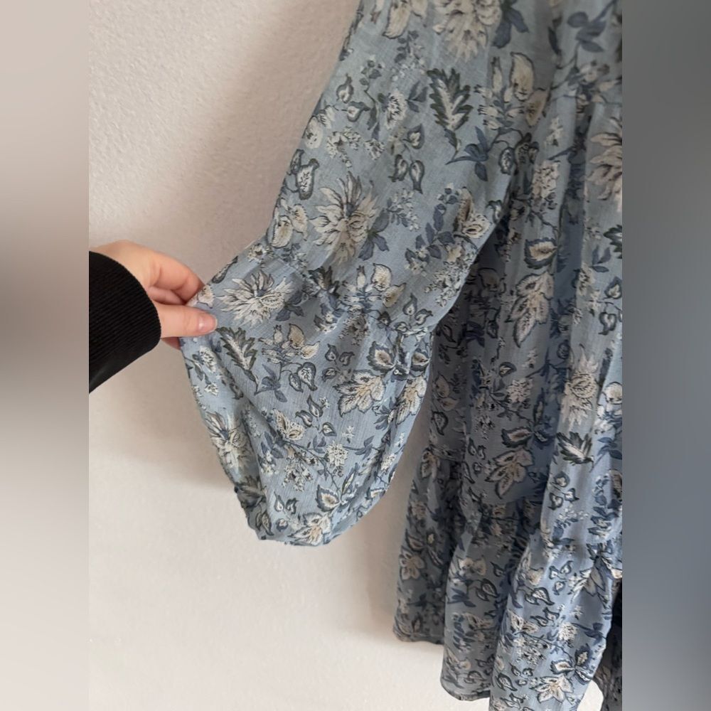 Suzanne Betro Size Small Boho Babydoll Tunic Top Blouse Blue Sheer Floral - Picture 4 of 7